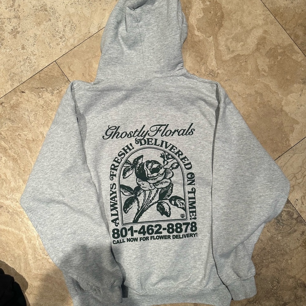 Gray Hoodie lonely ghost ghostly floral size large.  Excellent condition
